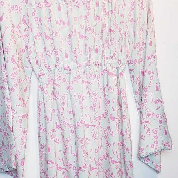 Angela Moore Pale Turquoise and Pink Carly Dress Long‎ Butterfly Sleeves Size S - Picture 8 of 10